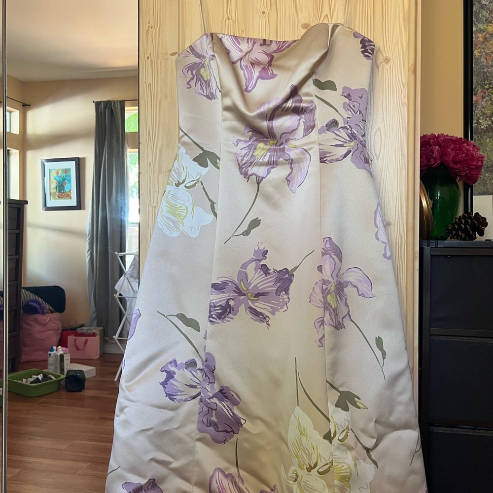 BCBGMaxAzria Purple and cream A-Line Strapless Satin Dress